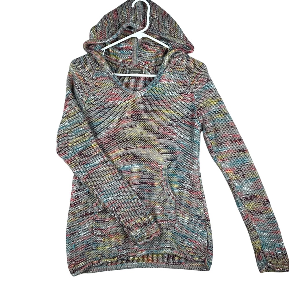Eddie‎ Bauer Womens Multi Color Knit Hooded Sweater Size S